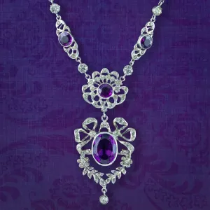 Antique Edwardian Purple Paste Lavaliere Necklace Silver