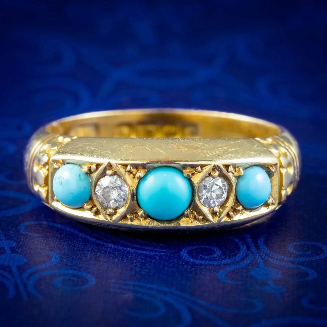 Antique Edwardian Turquoise Diamond Ring Dated 1902
