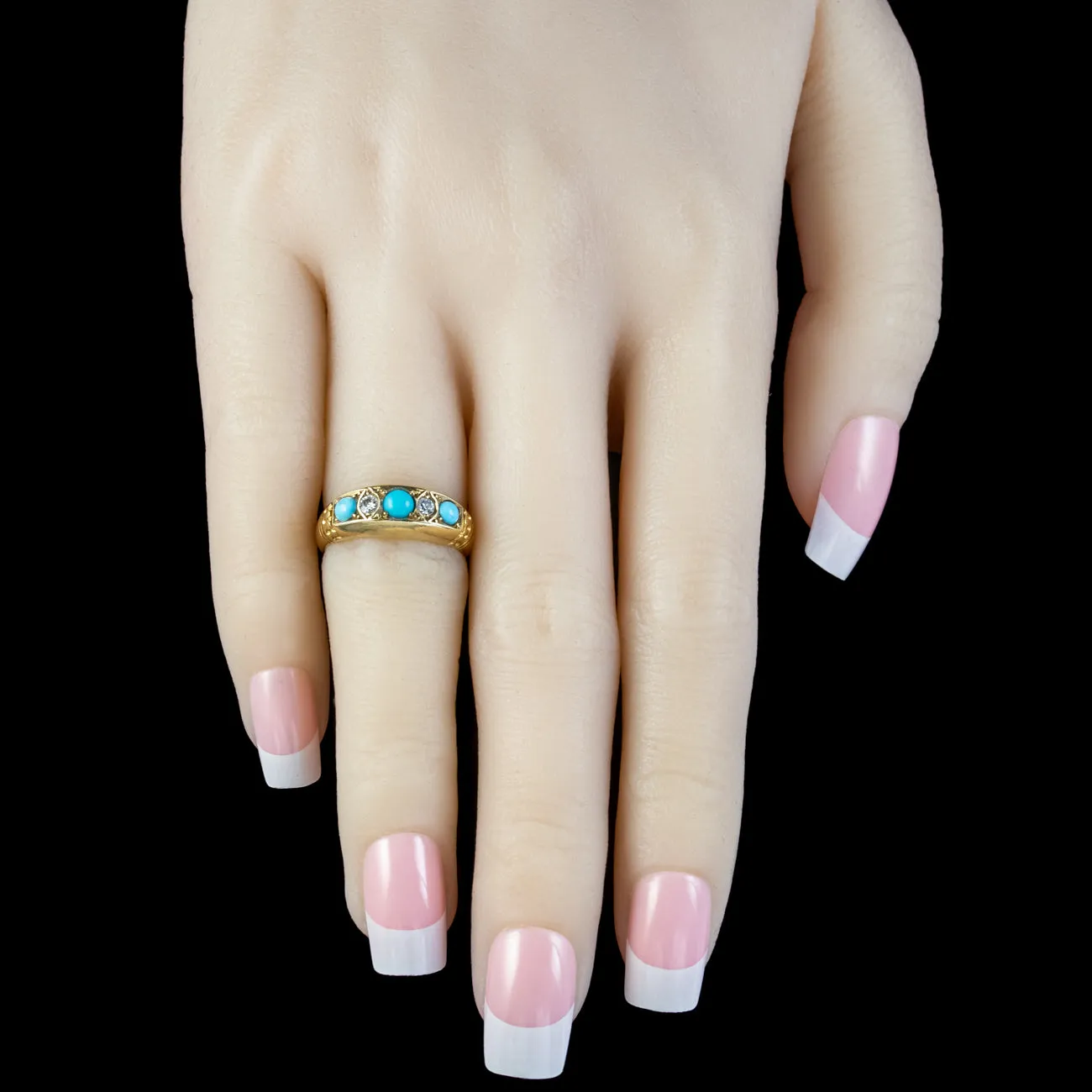 Antique Edwardian Turquoise Diamond Ring Dated 1902