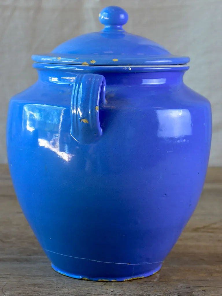 Antique French blue Martres Tolosane confit pot with lid