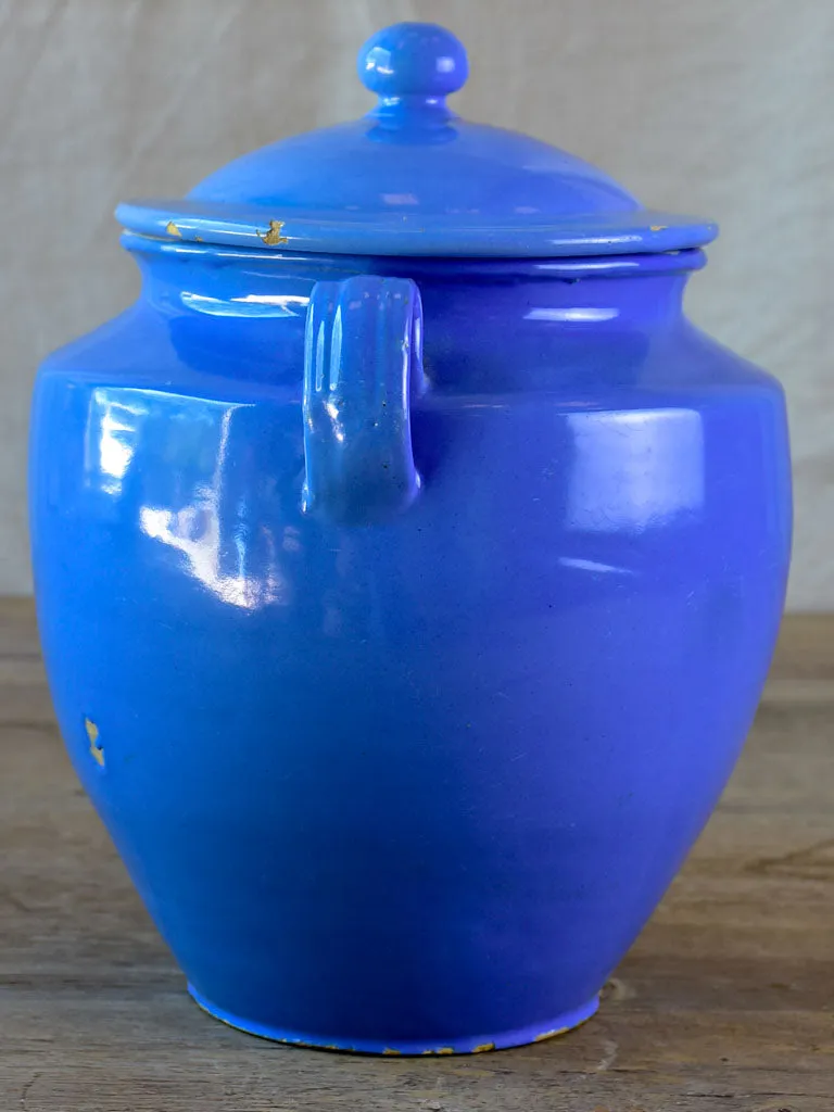 Antique French blue Martres Tolosane confit pot with lid