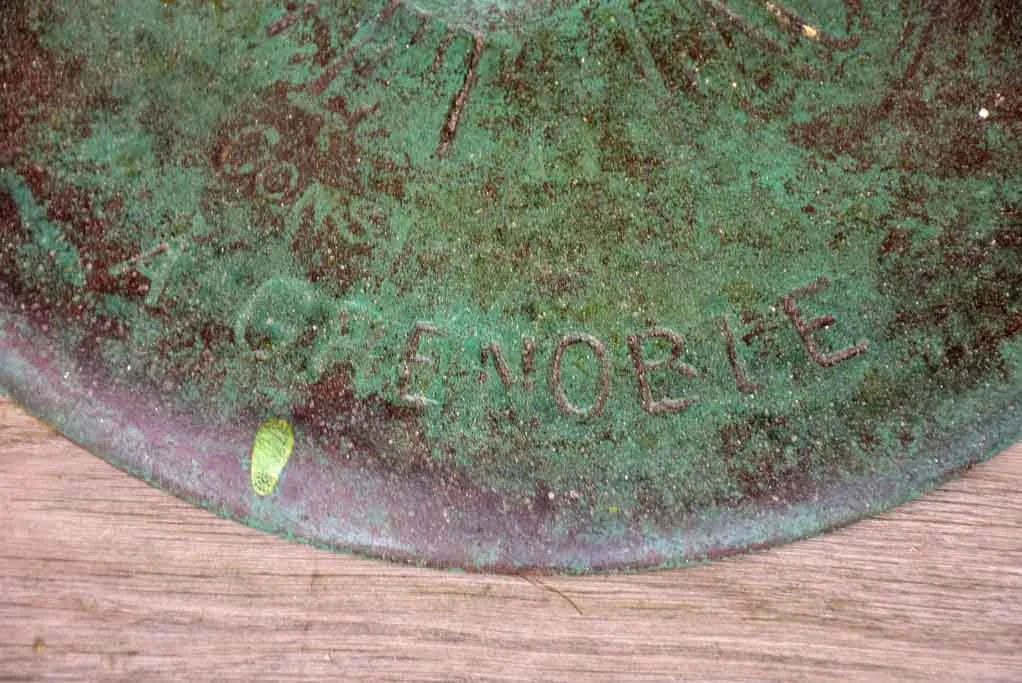 Antique French garden table from Grenoble with green patina