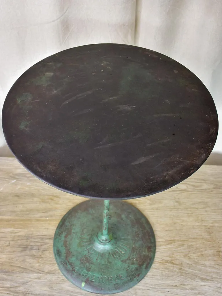 Antique French garden table from Grenoble with green patina