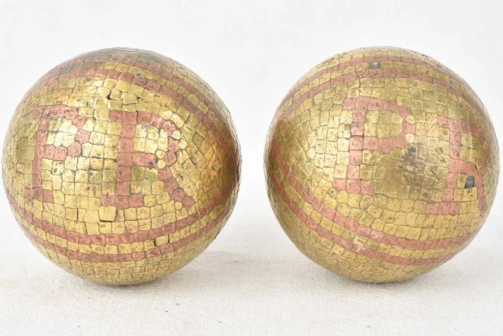 Antique French petanque balls PR initials 3½"