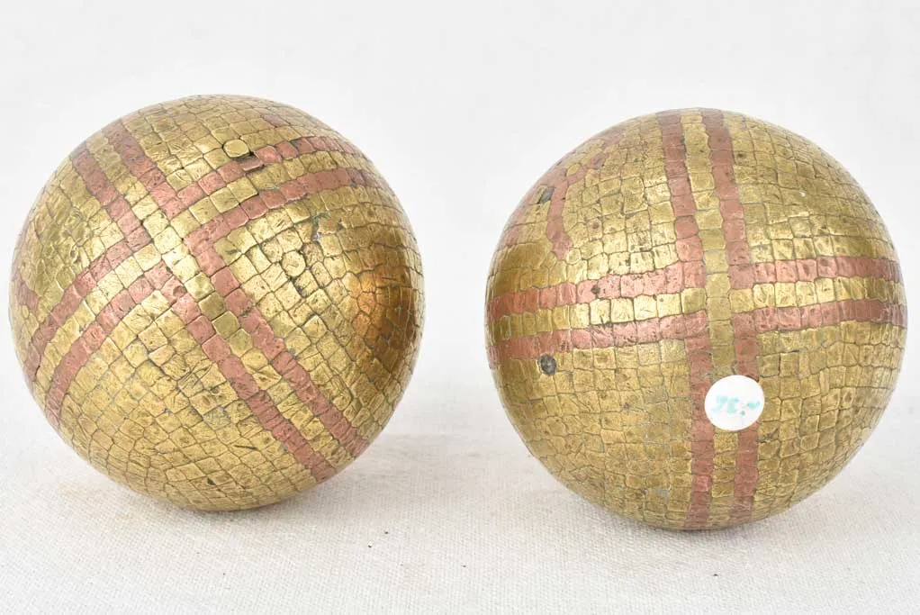 Antique French petanque balls PR initials 3½"