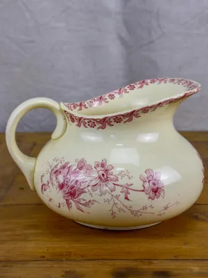 Antique French Sarreguemines pitcher - pink flowers