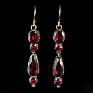 Antique Georgian Flat Cut Garnet Earrings 18Ct Gold Circa 1770