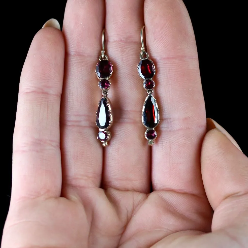 Antique Georgian Flat Cut Garnet Earrings 18Ct Gold Circa 1770