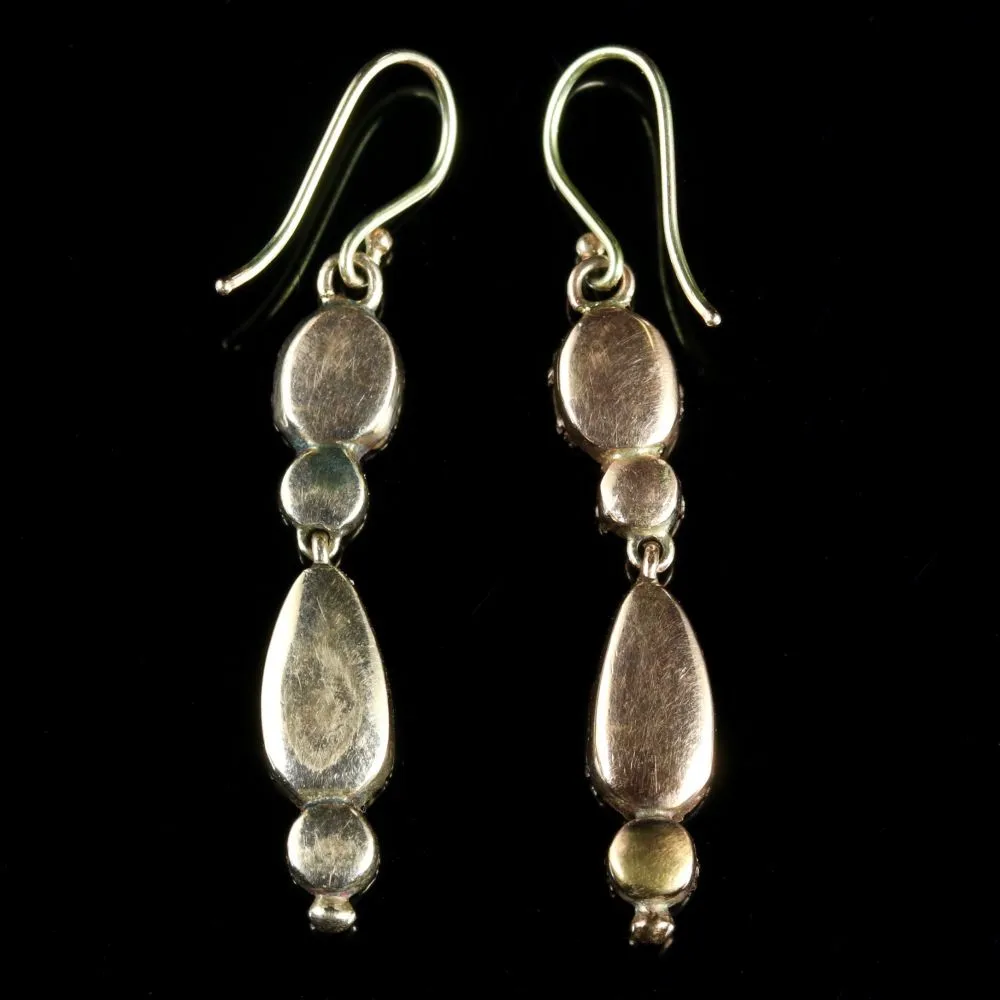 Antique Georgian Flat Cut Garnet Earrings 18Ct Gold Circa 1770