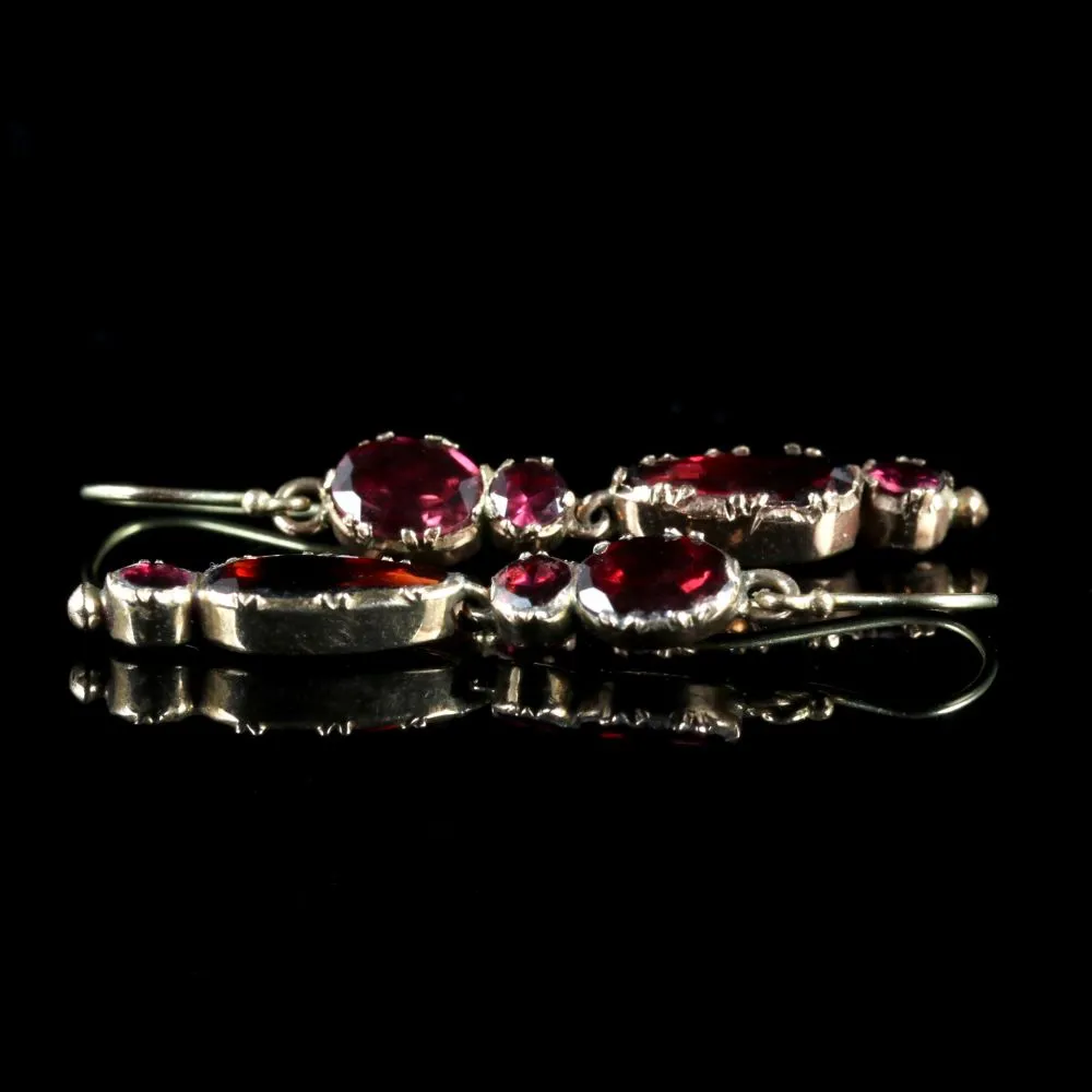 Antique Georgian Flat Cut Garnet Earrings 18Ct Gold Circa 1770
