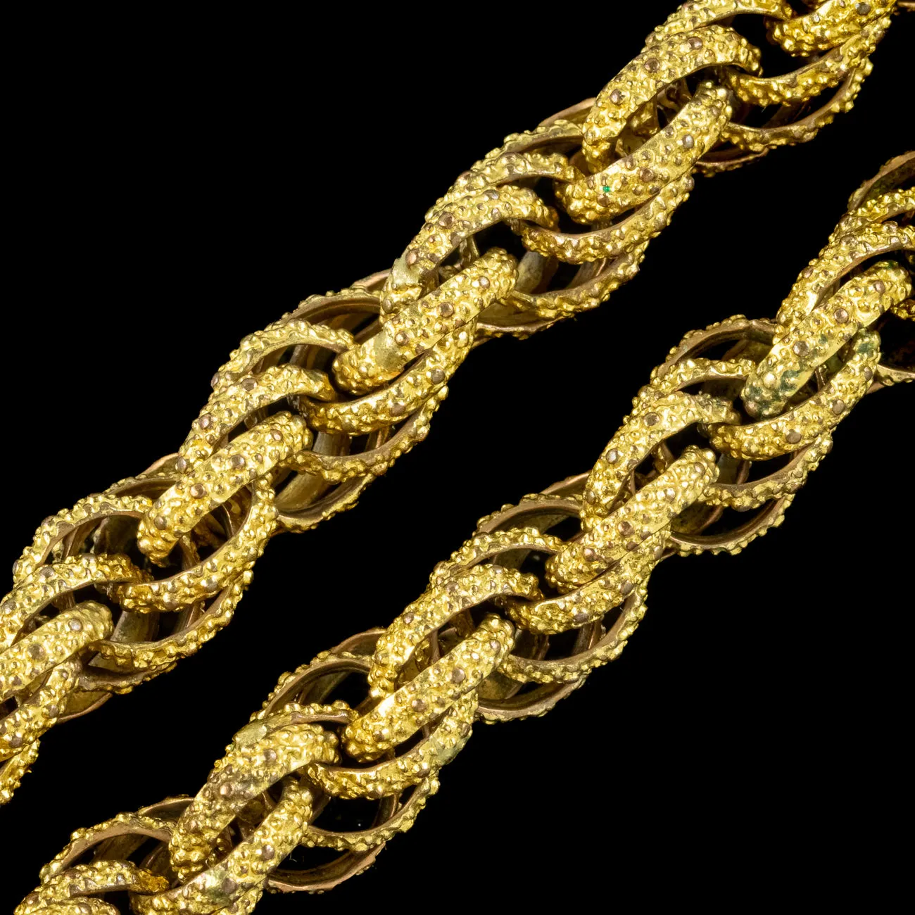 Antique Georgian Long Pinchbeck Rope Chain Turquoise Clasp