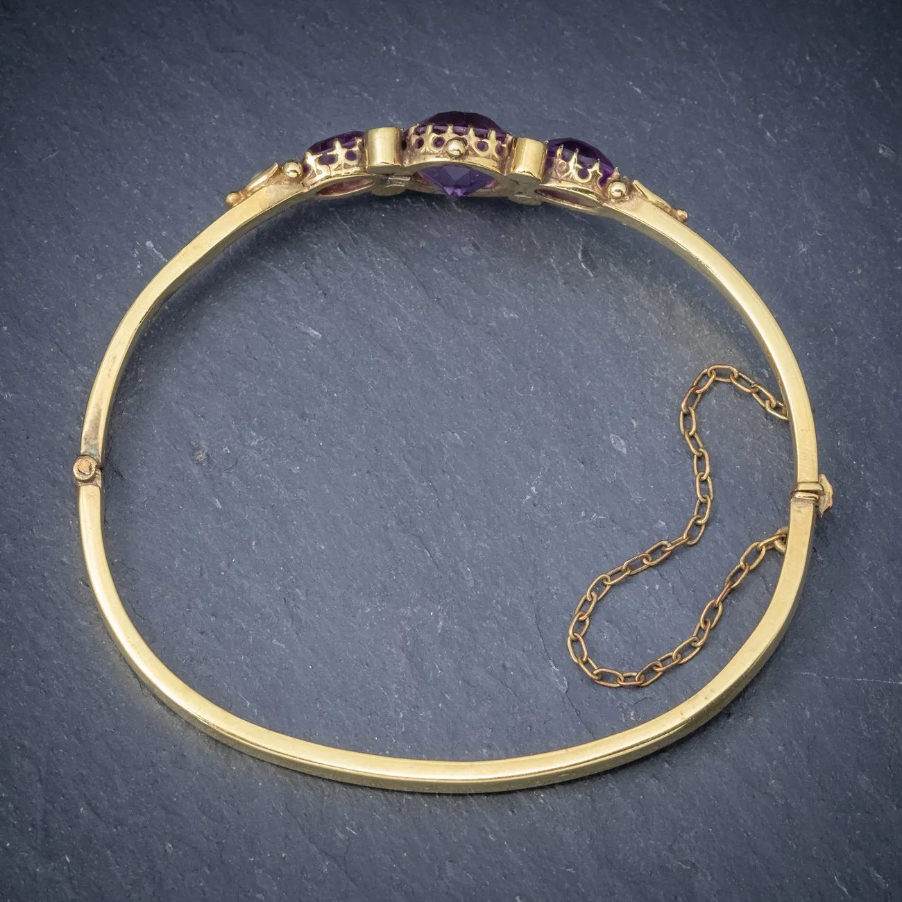 Antique Victorian Amethyst Pearl Bangle 9Ct Gold Circa 1900