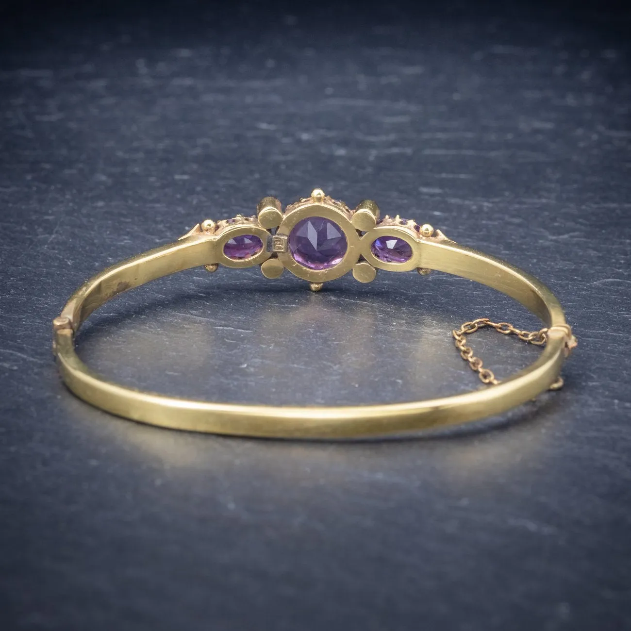 Antique Victorian Amethyst Pearl Bangle 9Ct Gold Circa 1900