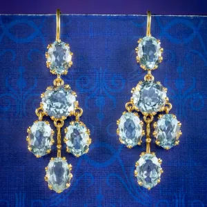Antique Victorian Aquamarine Drop Earrings 15ct Gold Circa 1900