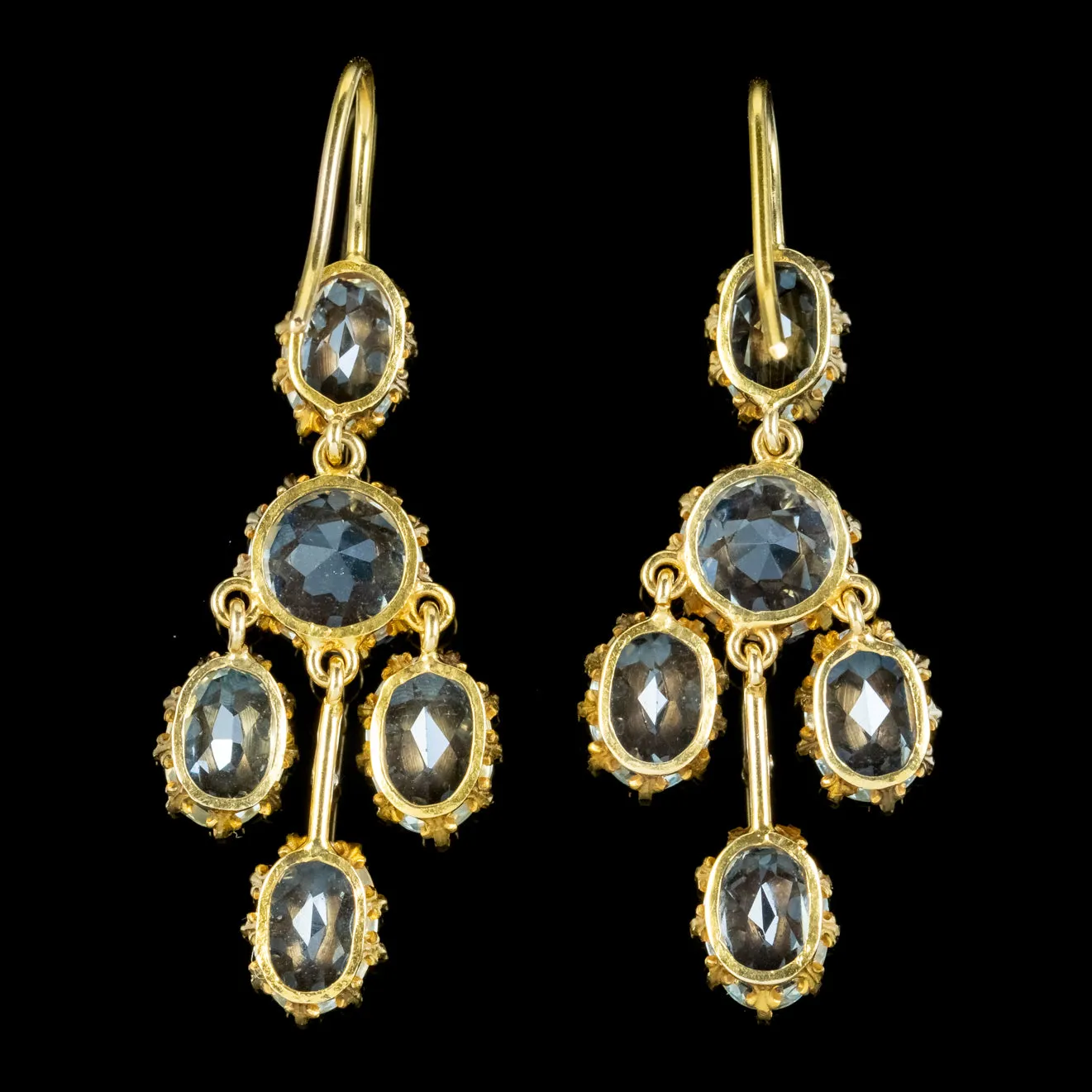 Antique Victorian Aquamarine Drop Earrings 15ct Gold Circa 1900