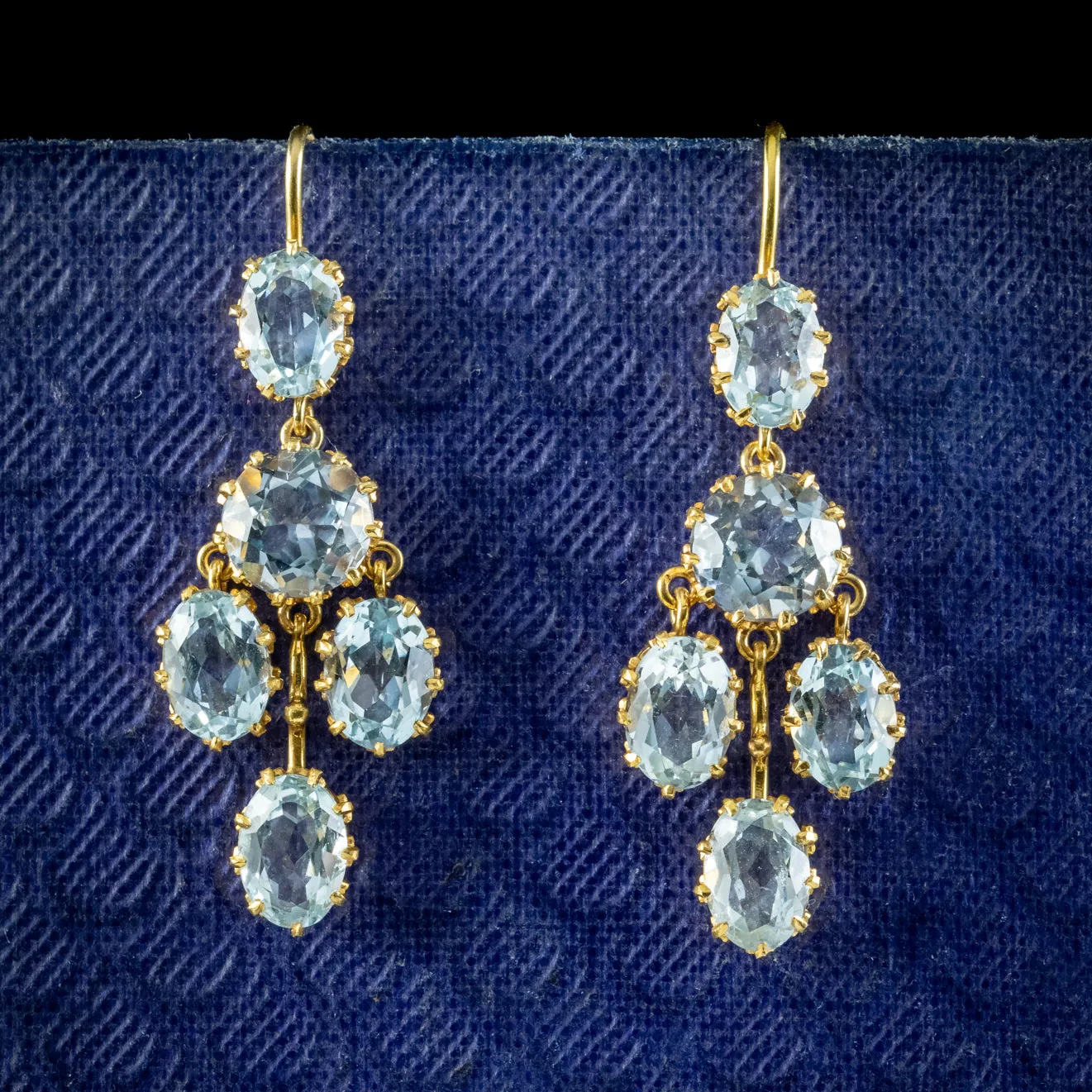 Antique Victorian Aquamarine Drop Earrings 15ct Gold Circa 1900