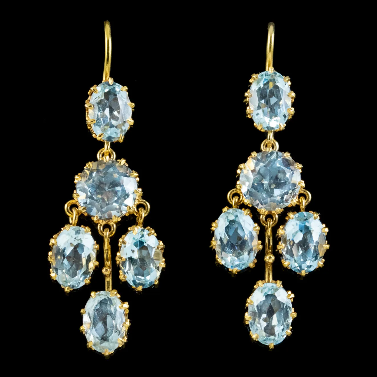 Antique Victorian Aquamarine Drop Earrings 15ct Gold Circa 1900