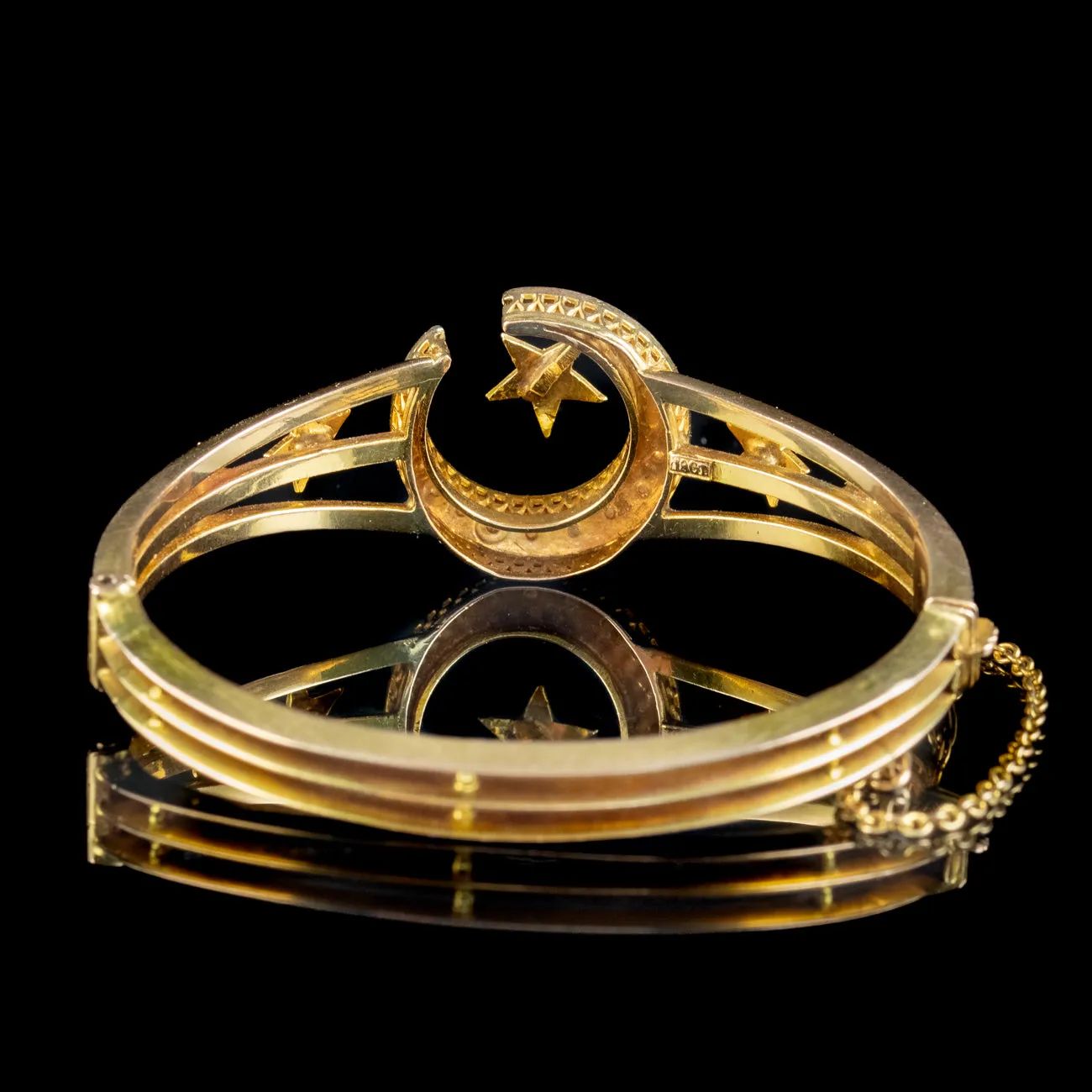 Antique Victorian Celestial Crescent Pearl Bangle 18ct Gold With Box