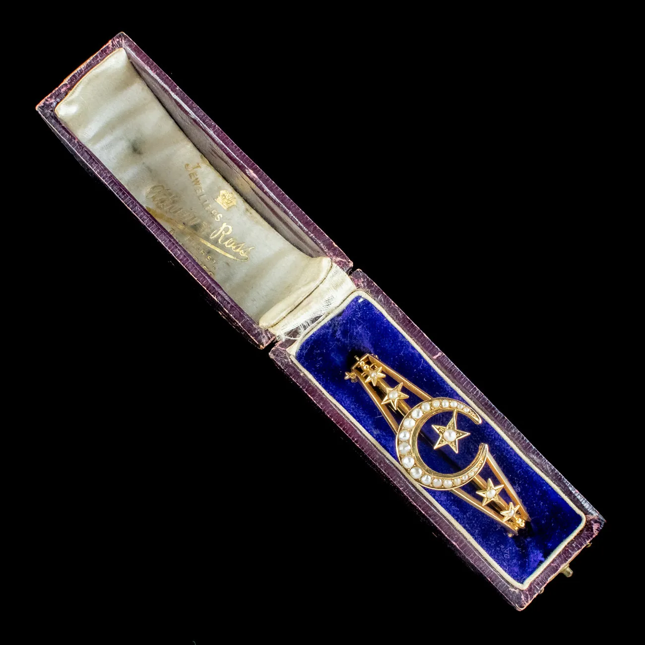 Antique Victorian Celestial Crescent Pearl Bangle 18ct Gold With Box