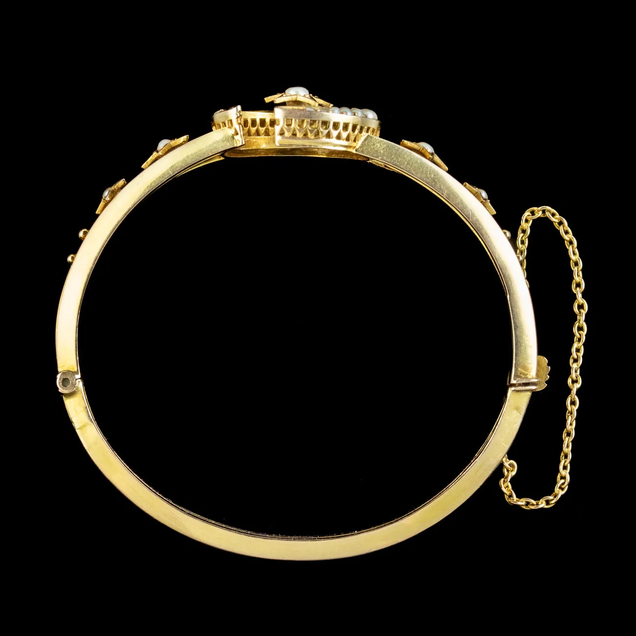 Antique Victorian Celestial Crescent Pearl Bangle 18ct Gold With Box