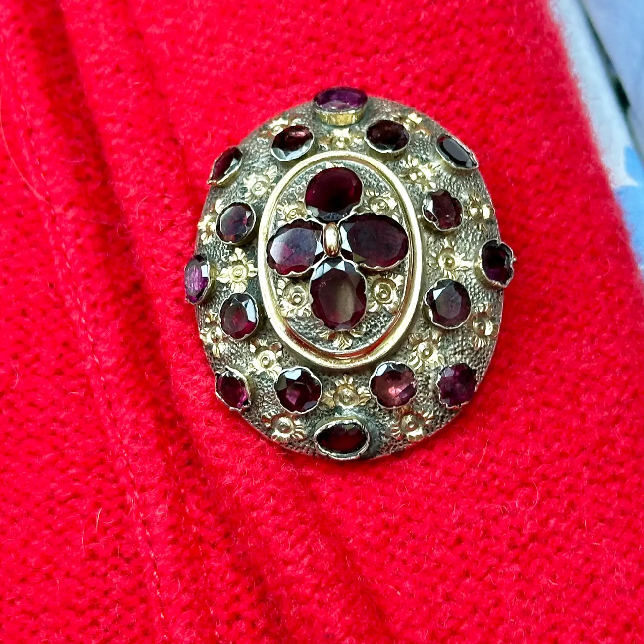 Antique Victorian French Garnet Brooch Silver Gold Gilt