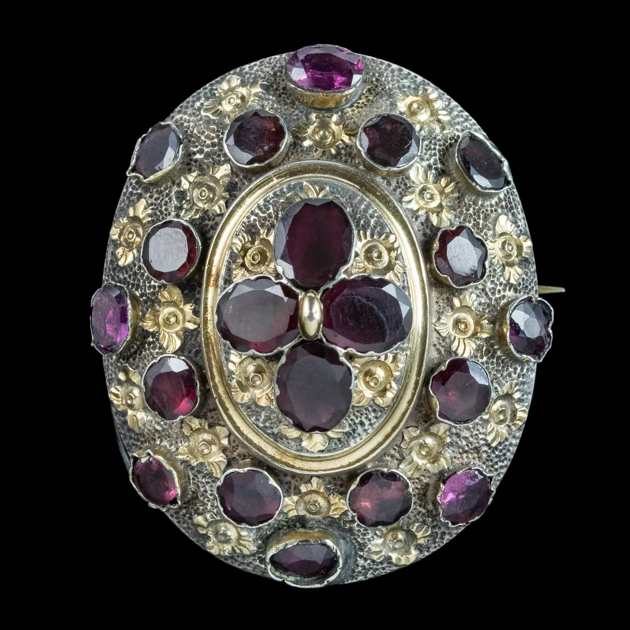 Antique Victorian French Garnet Brooch Silver Gold Gilt