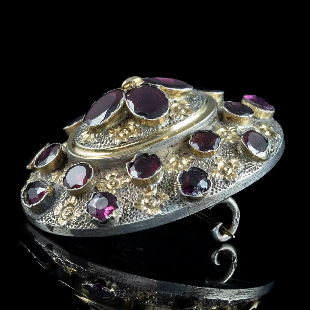 Antique Victorian French Garnet Brooch Silver Gold Gilt