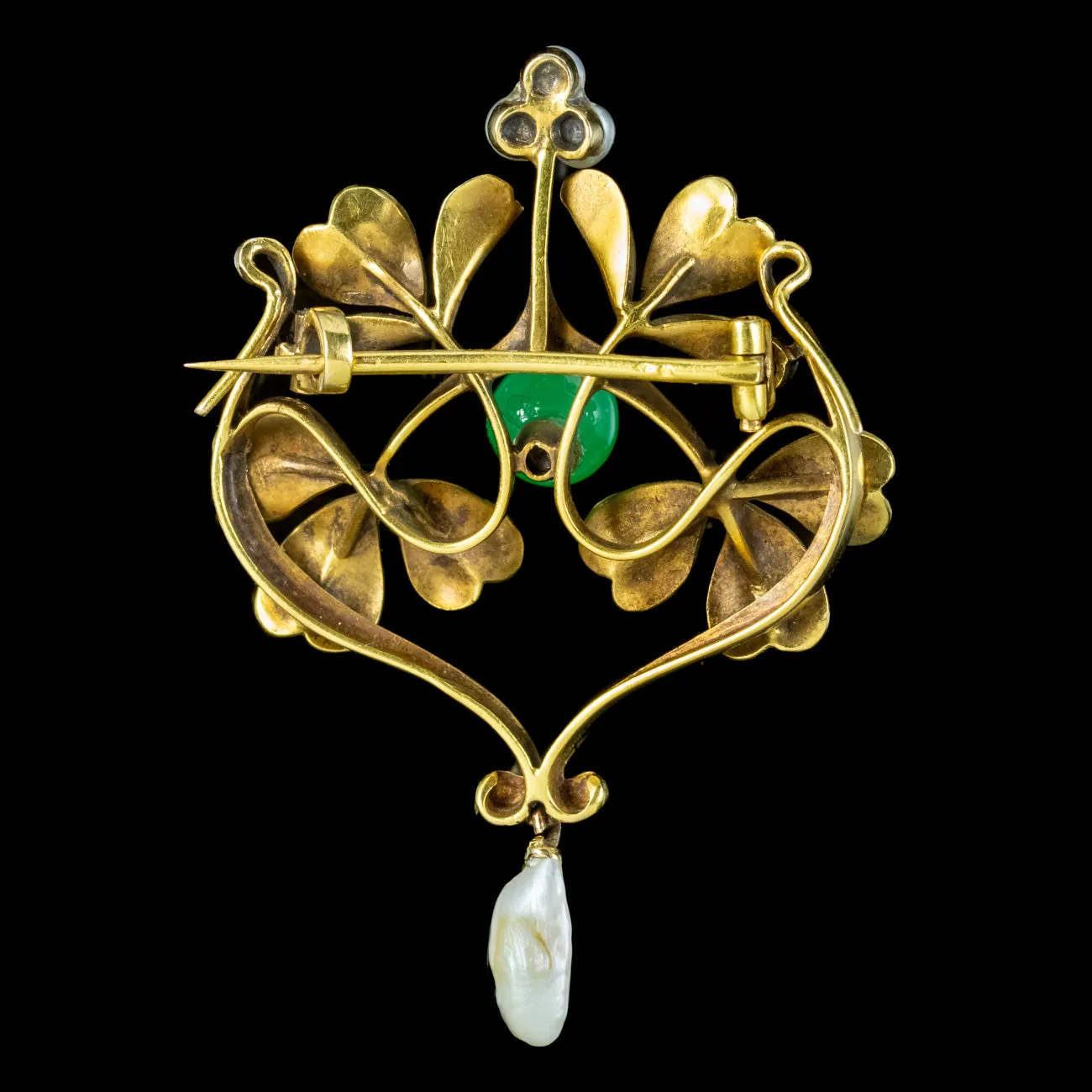 Antique Victorian French Jade Pearl Brooch 18ct Gold