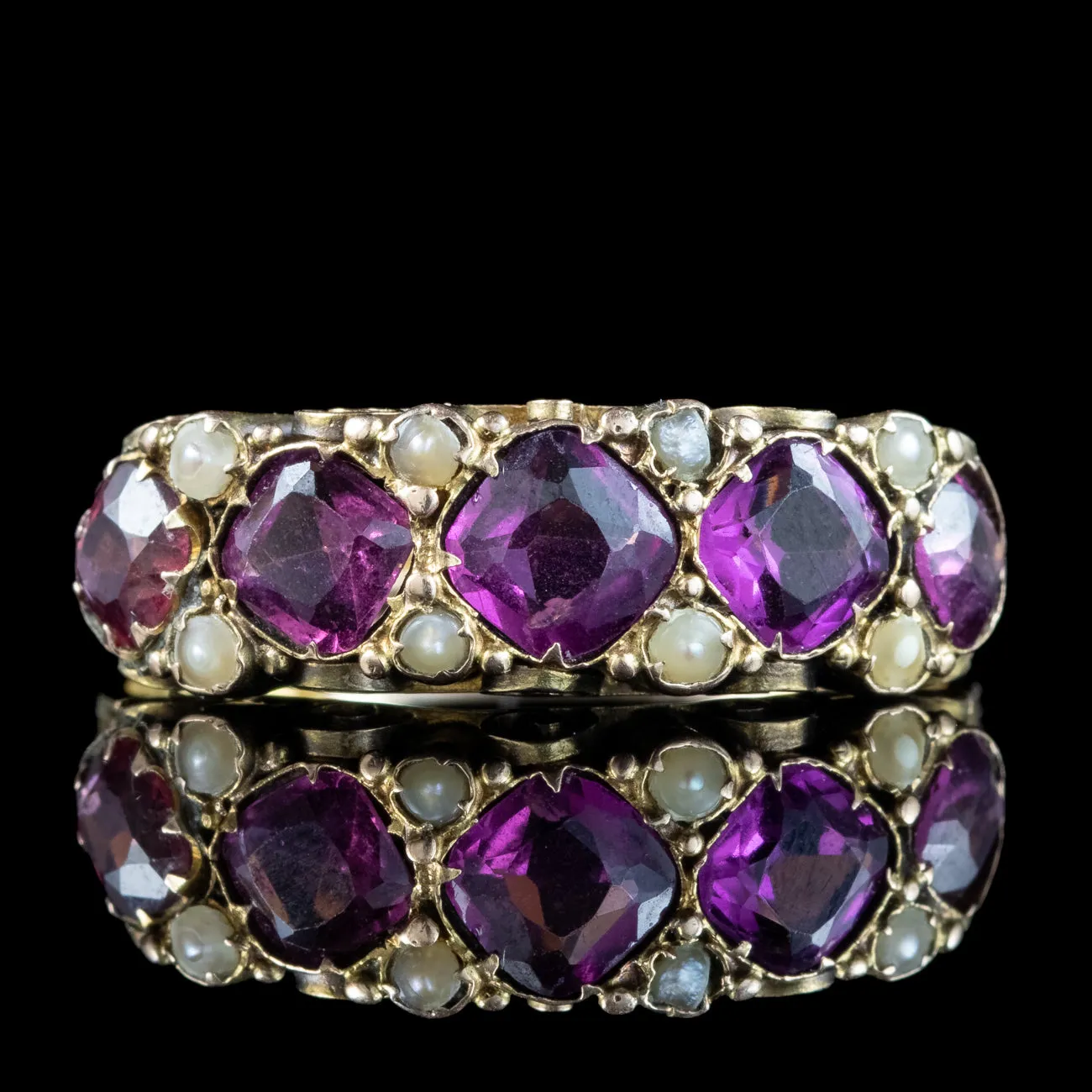 Antique Victorian Garnet Pearl Five Stone Ring Dated 1873