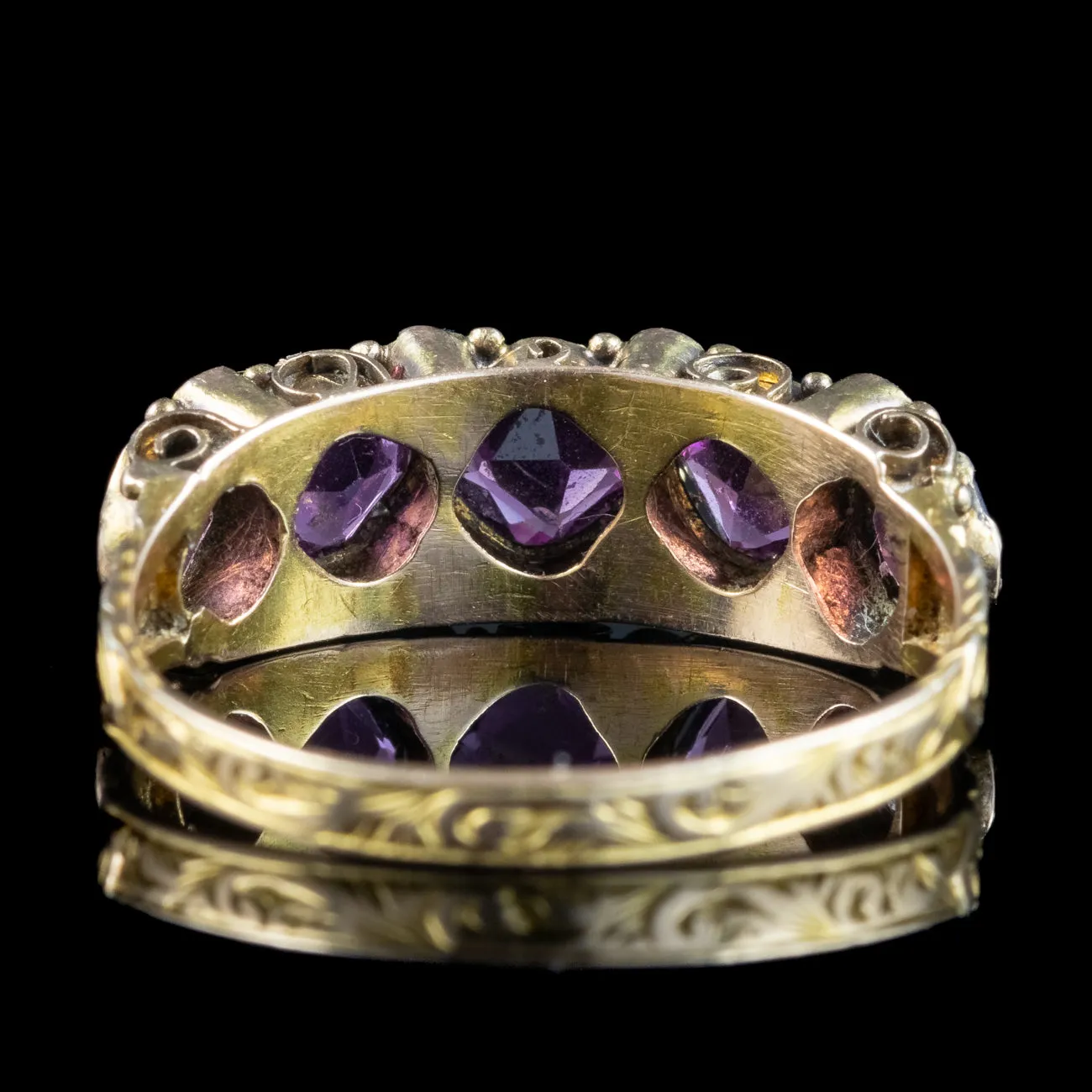Antique Victorian Garnet Pearl Five Stone Ring Dated 1873