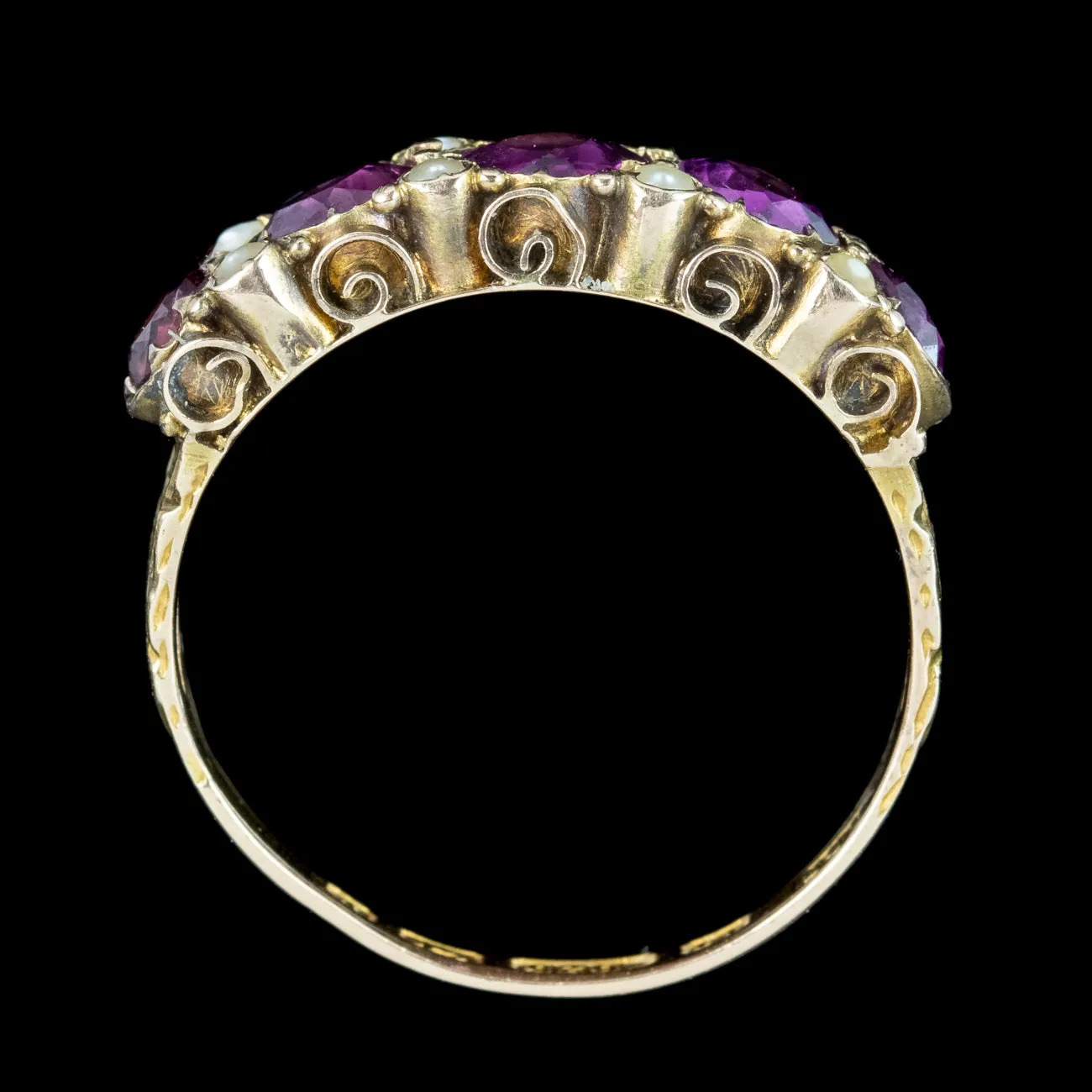 Antique Victorian Garnet Pearl Five Stone Ring Dated 1873
