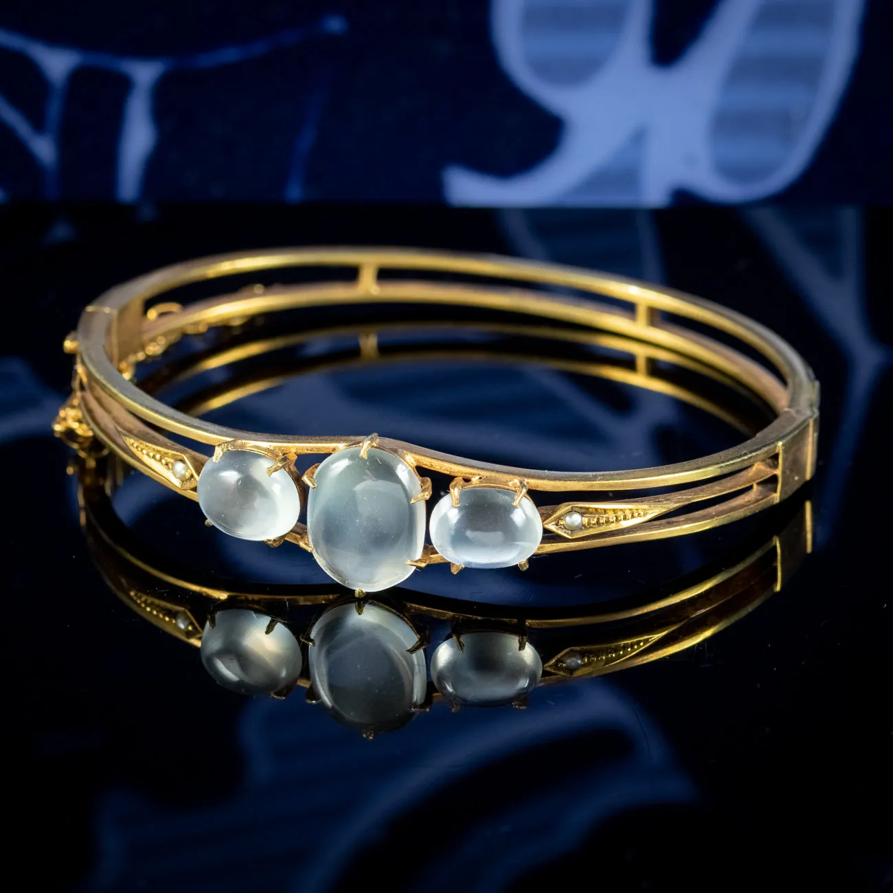 Antique Victorian Moonstone Bangle Silver Gold Gilt Circa 1880