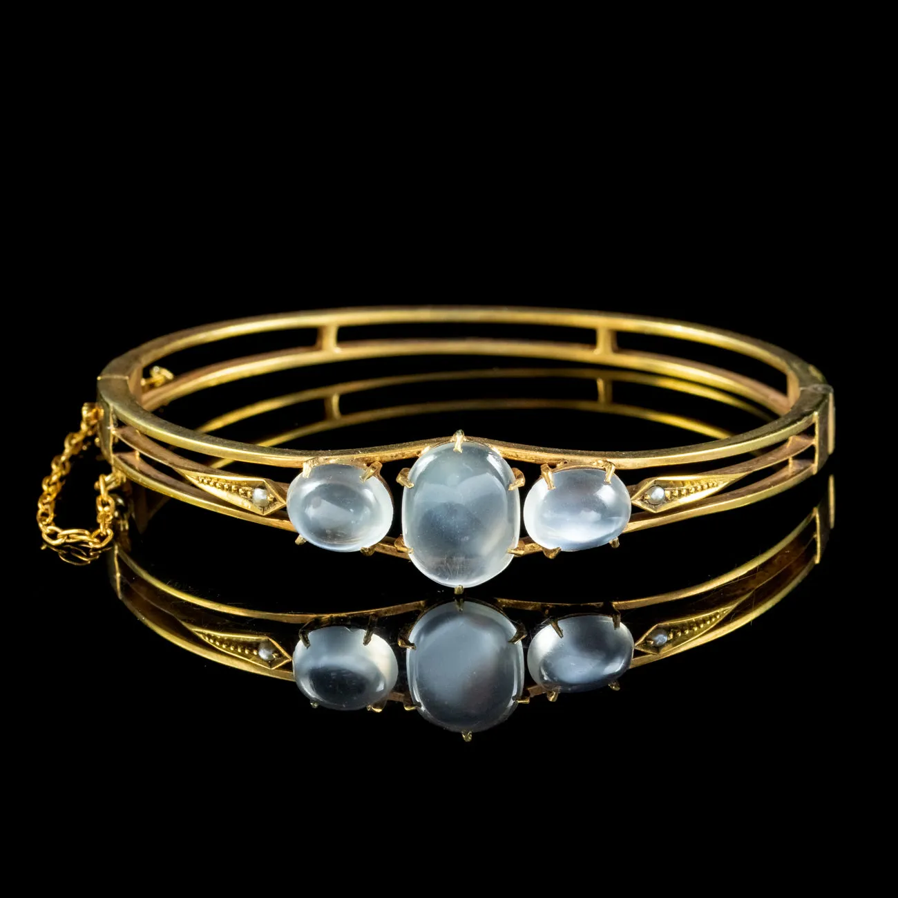 Antique Victorian Moonstone Bangle Silver Gold Gilt Circa 1880