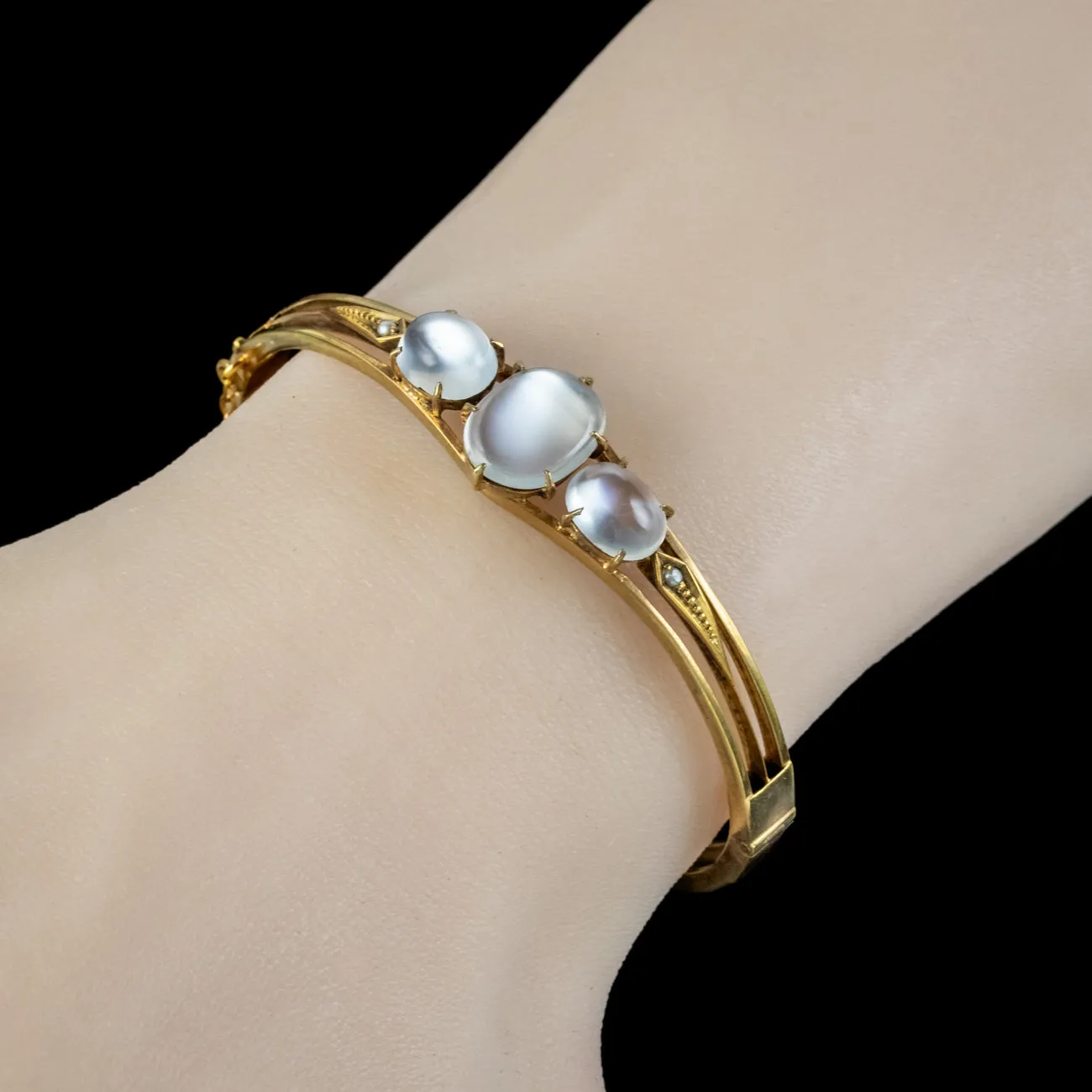 Antique Victorian Moonstone Bangle Silver Gold Gilt Circa 1880