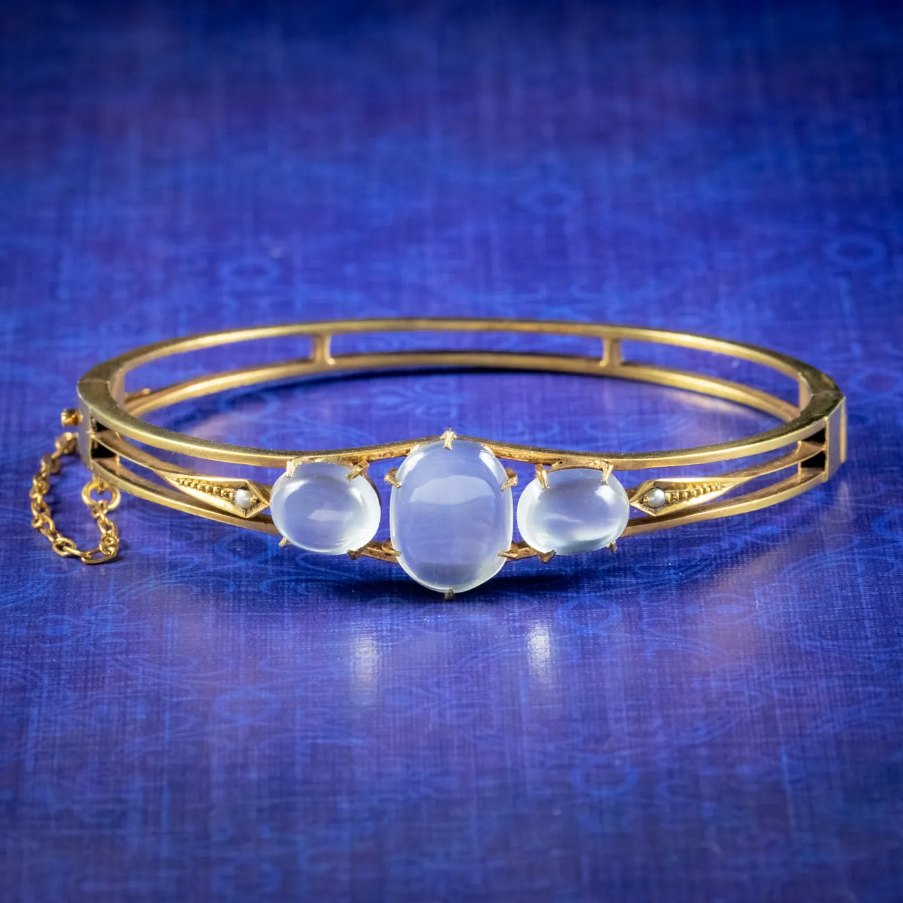 Antique Victorian Moonstone Bangle Silver Gold Gilt Circa 1880