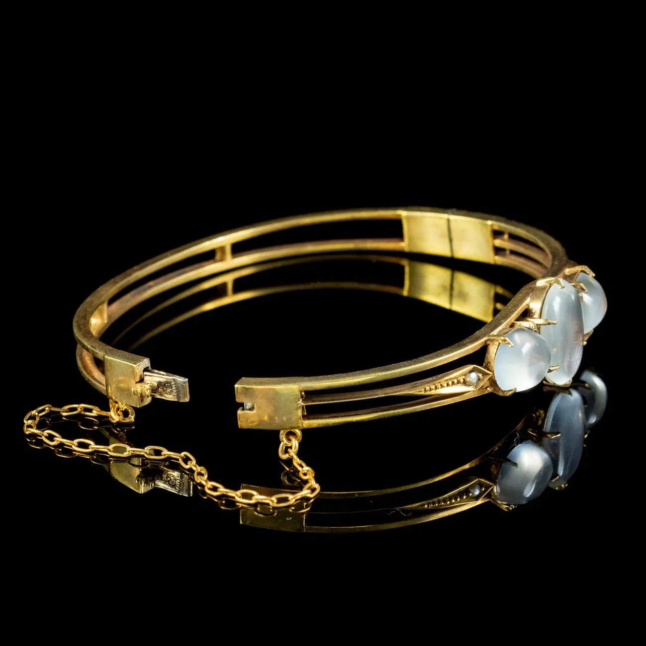 Antique Victorian Moonstone Bangle Silver Gold Gilt Circa 1880