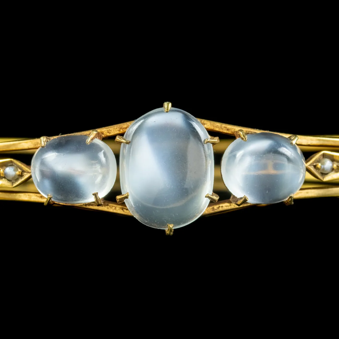 Antique Victorian Moonstone Bangle Silver Gold Gilt Circa 1880