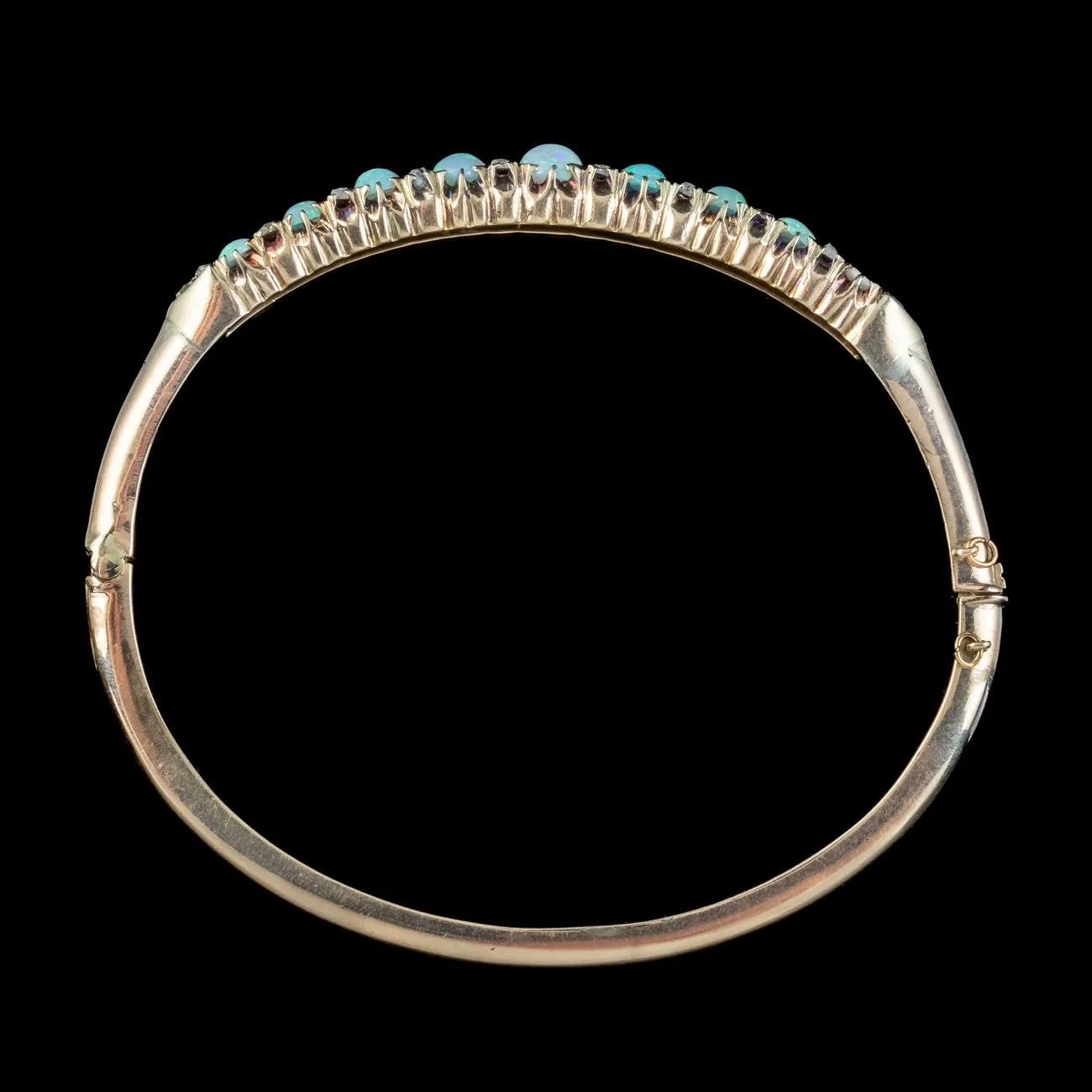 Antique Victorian Opal Diamond Bangle 9ct Gold 2.6ct Of Opal