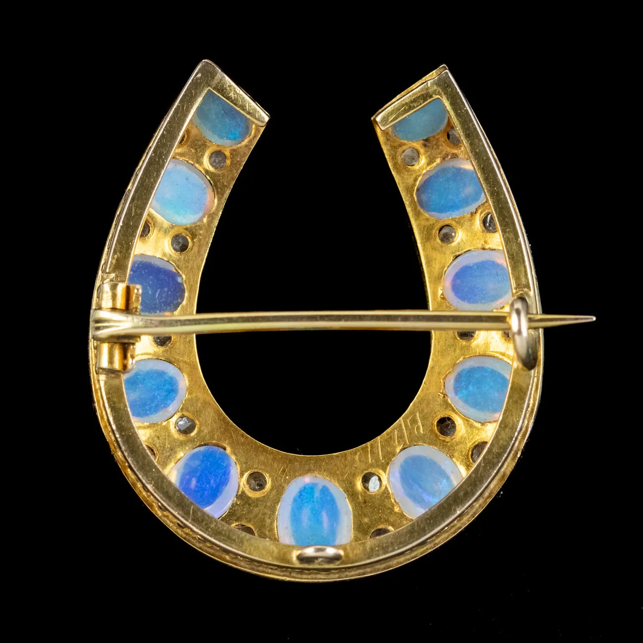 Antique Victorian Opal Diamond Horseshoe Brooch 15ct Gold