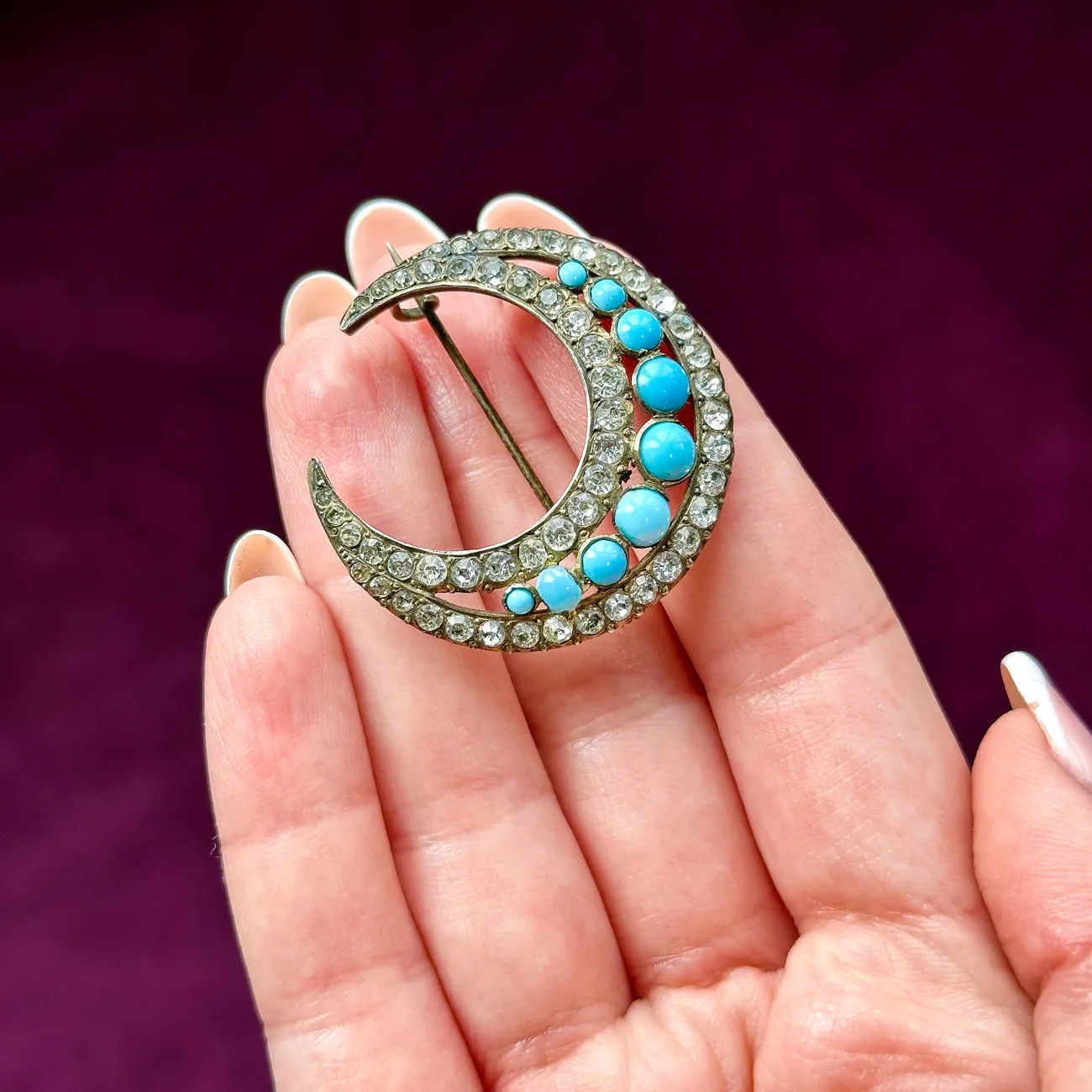 Antique Victorian Paste Crescent Moon Brooch