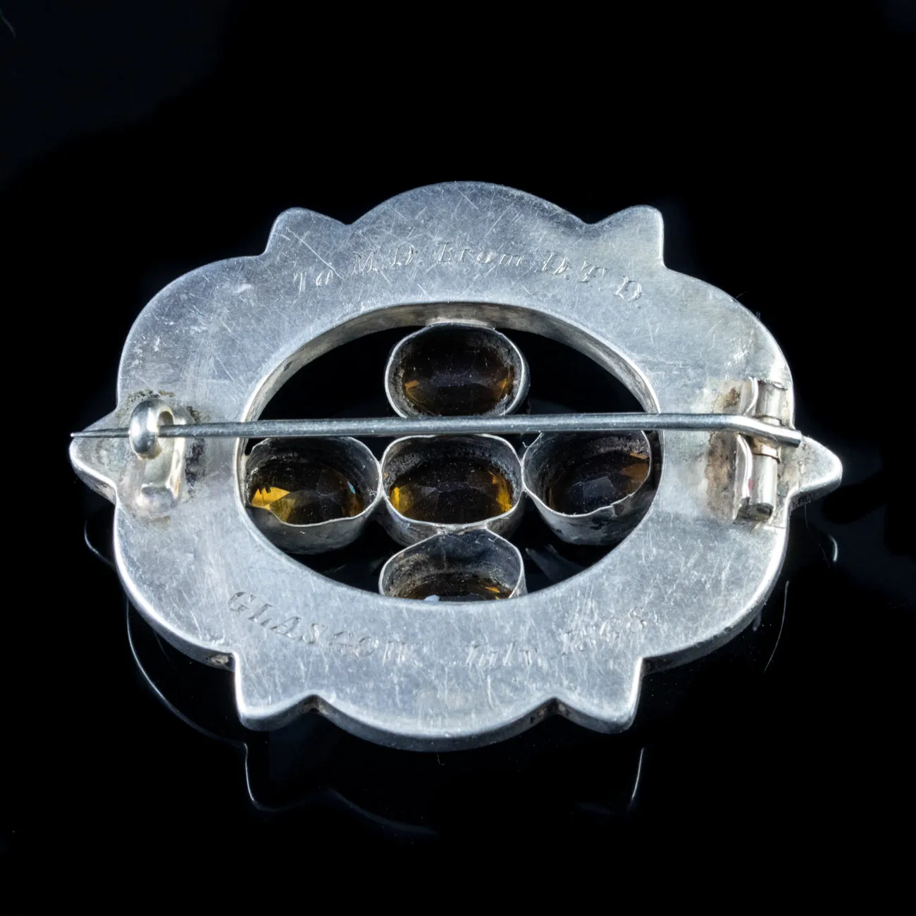Antique Victorian Scottish Citrine Agate Brooch Silver Dated 1868