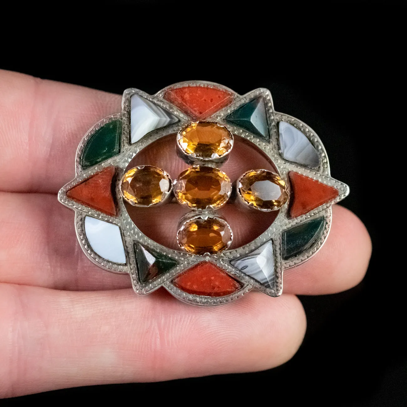 Antique Victorian Scottish Citrine Agate Brooch Silver Dated 1868