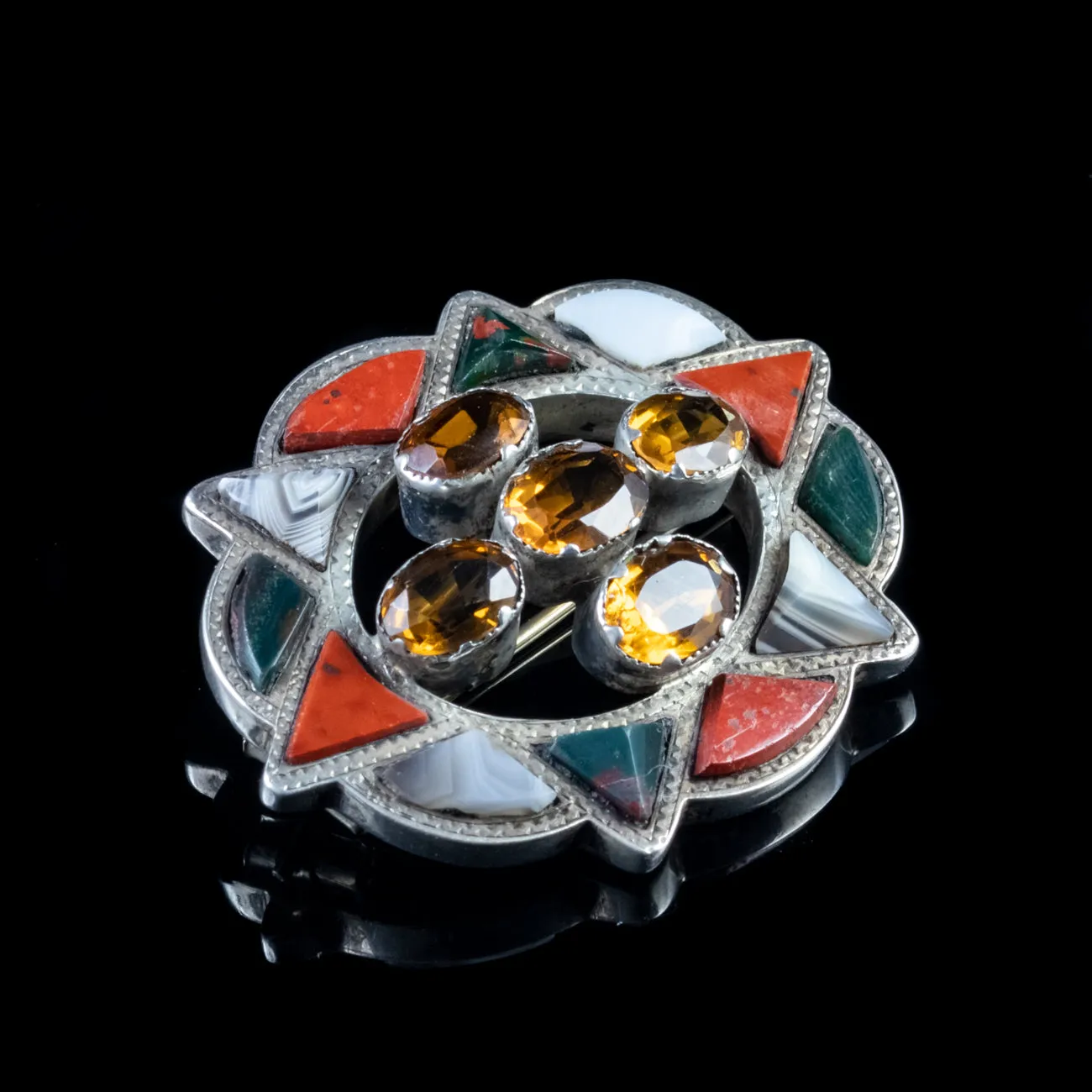 Antique Victorian Scottish Citrine Agate Brooch Silver Dated 1868