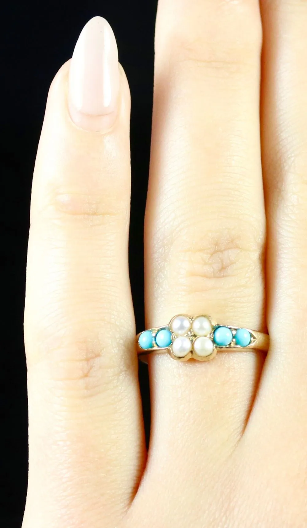 Antique Victorian Turquoise And Pearl Ring 18Ct Dated Birmingham 1900