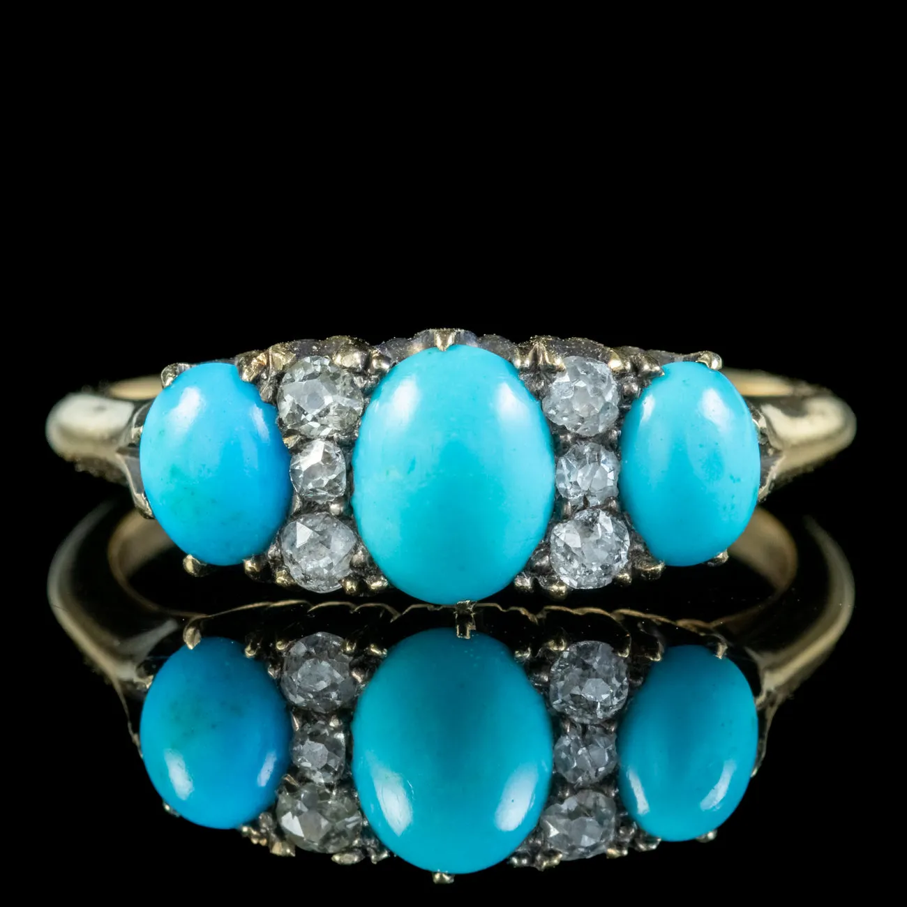Antique Victorian Turquoise Diamond Ring 1.50ct Of Turquoise