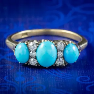 Antique Victorian Turquoise Diamond Ring 1.50ct Of Turquoise