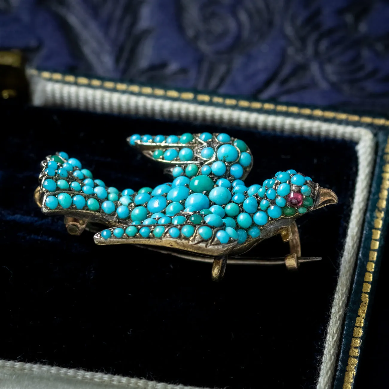 Antique Victorian Turquoise Dove Brooch 18ct Gold