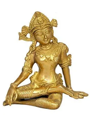 Aone India Sitting God Indra Dev Brass Statue Height-5.75" X Width 5.75" | Home Decor
