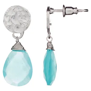 Aqua Chalcedony Drop Earrings - Silver Plated