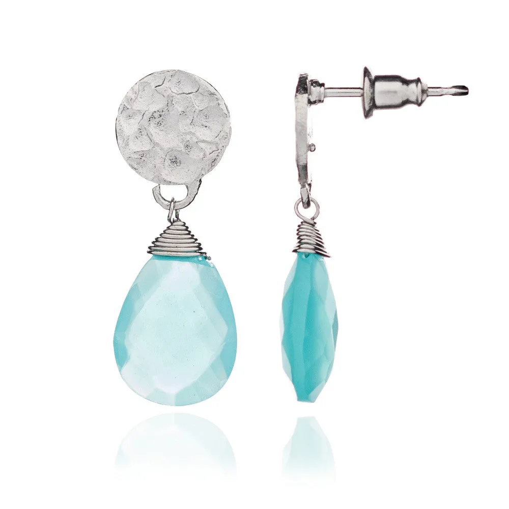 Aqua Chalcedony Drop Earrings - Silver Plated